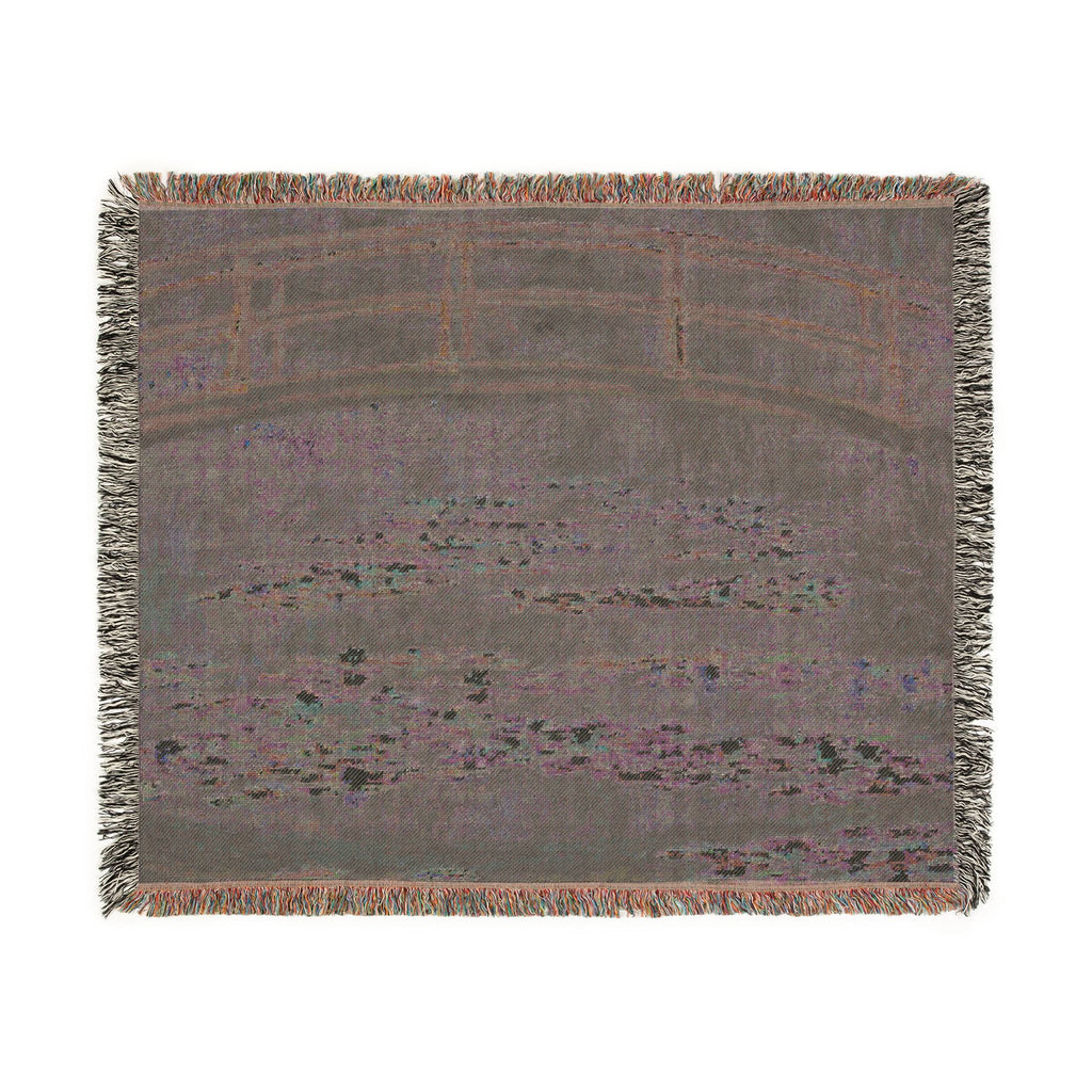 Japanese Footbridge Woven Blanket, Claude Monet, Impressionist Garden Art Throw