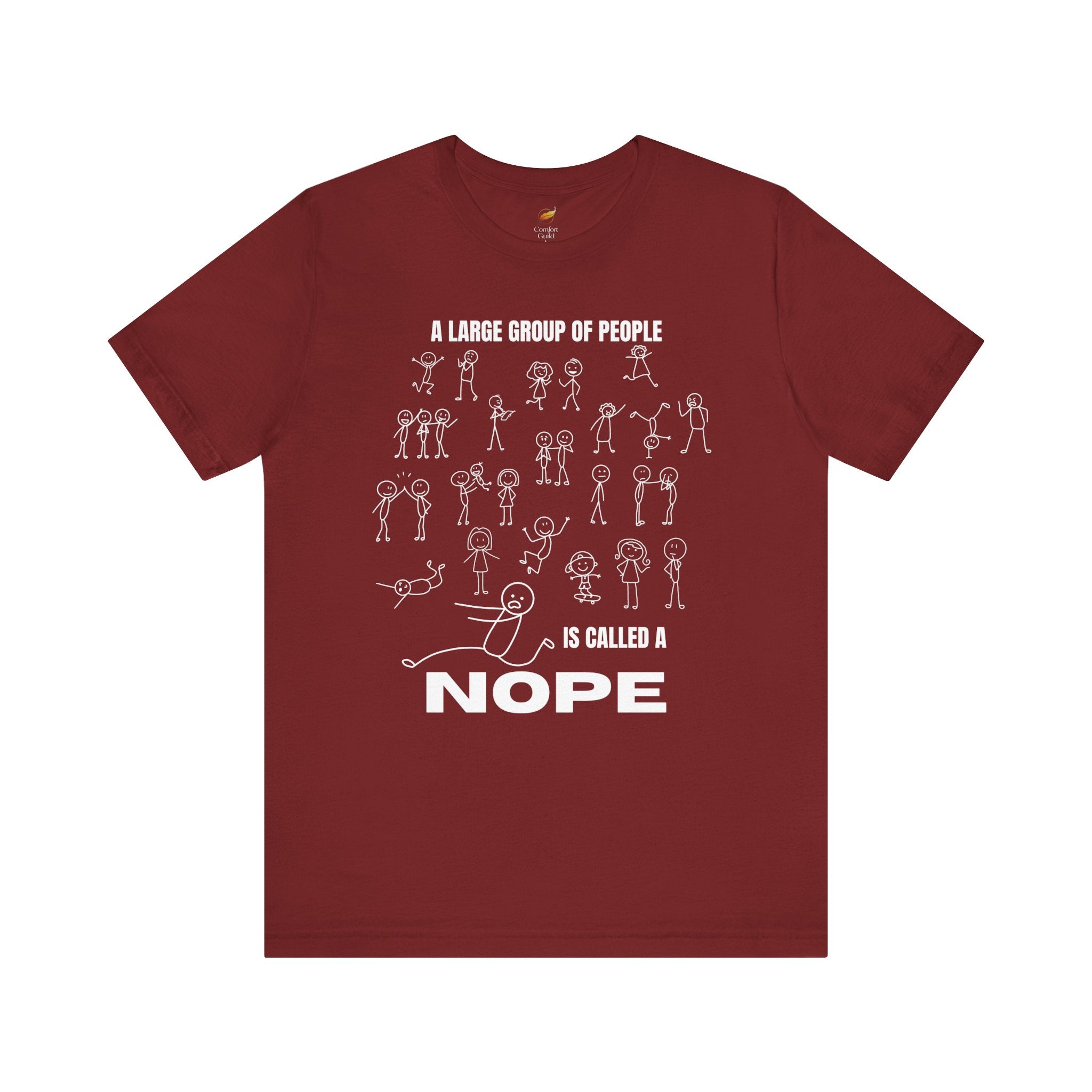 A Large Group of People Is Called a Nope Graphic Tee, Funny Stick Figure Introvert T-Shirt