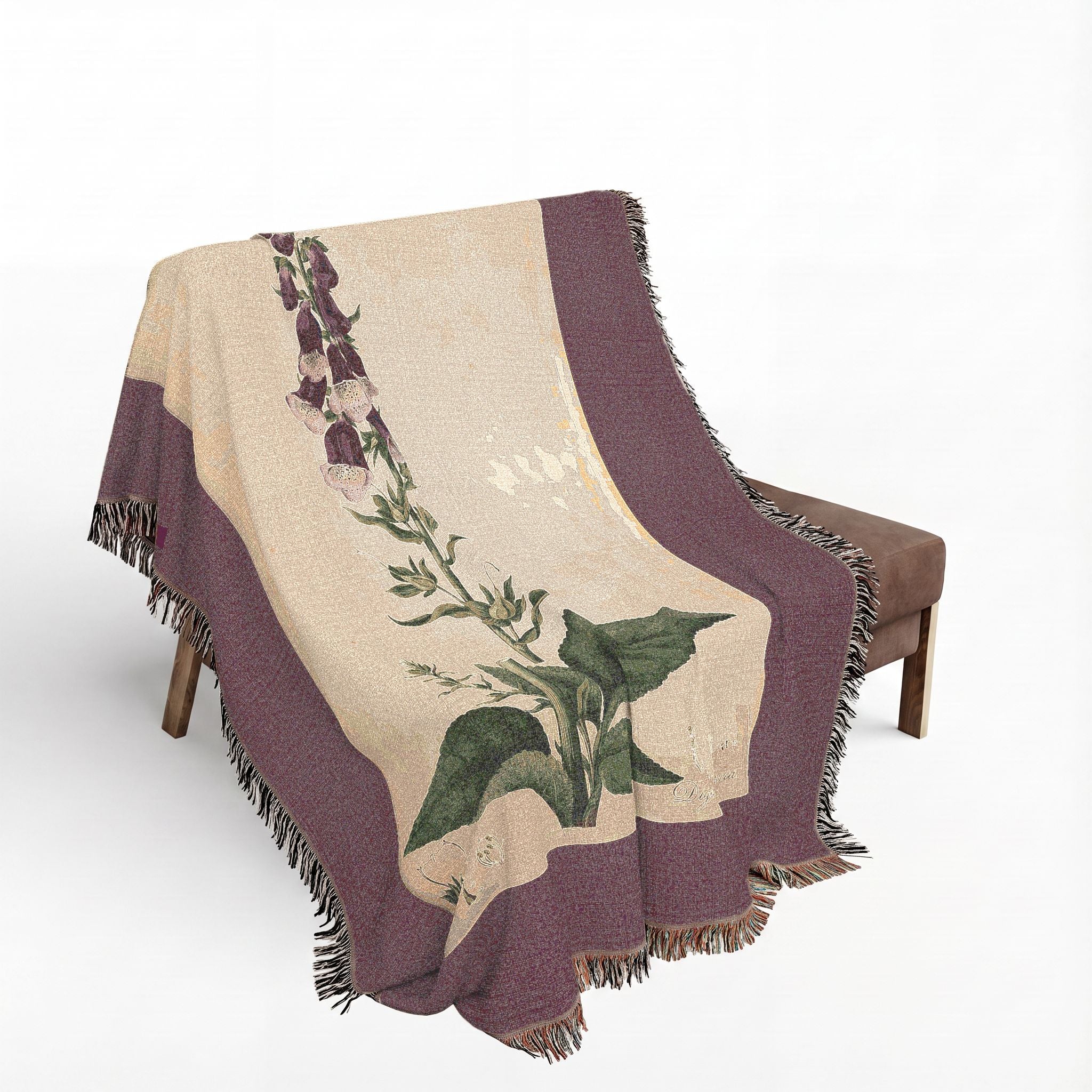 Digitalis Purpurea Foxglove Woven Blanket, Flora Londinensis, Vintage Botanical Art