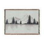 Mountain Lake Reflection Woven Blanket | Scenic Pine Trees, Neutral Tones