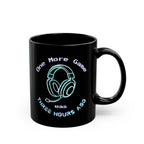 One More Game Was Three Hours Ago Mug, Funny Gamer Humor, Retro Neon Black Ceramic