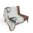 Mountain Lake Reflection Woven Blanket | Scenic Pine Trees, Neutral Tones