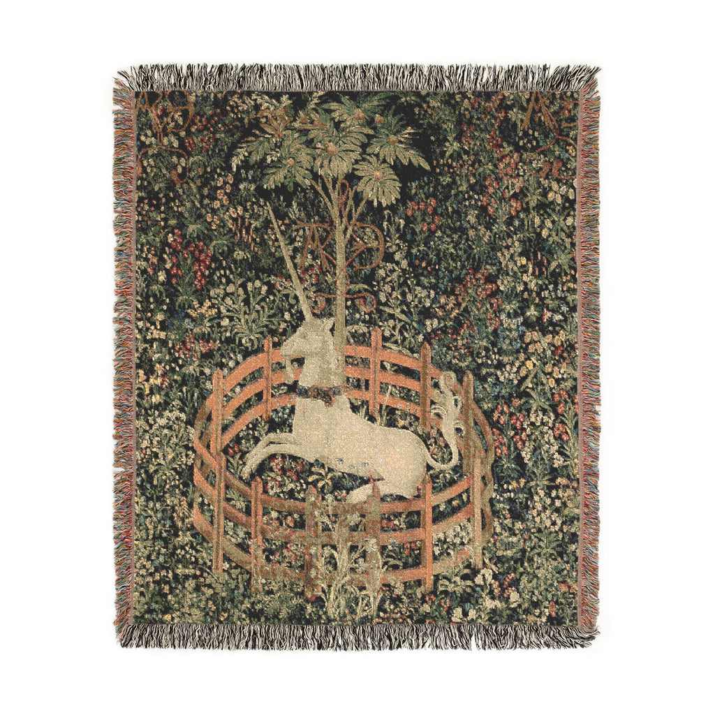 The Unicorn in Captivity Woven Blanket, Medieval Unicorn Tapestry Art Throw