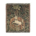 The Unicorn in Captivity Woven Blanket, Medieval Unicorn Tapestry Art Throw