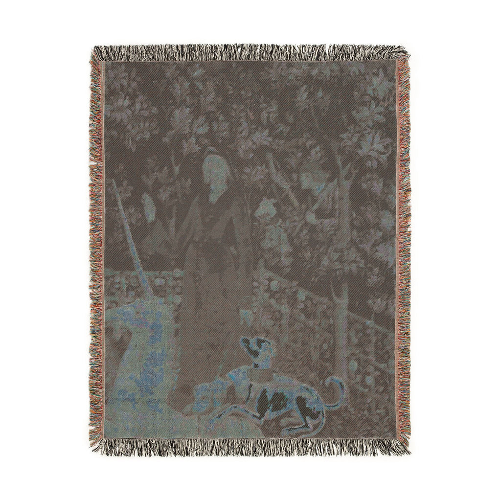 The Mystic Capture of the Unicorn Woven Blanket, Medieval Unicorn Tapestry Art Throw