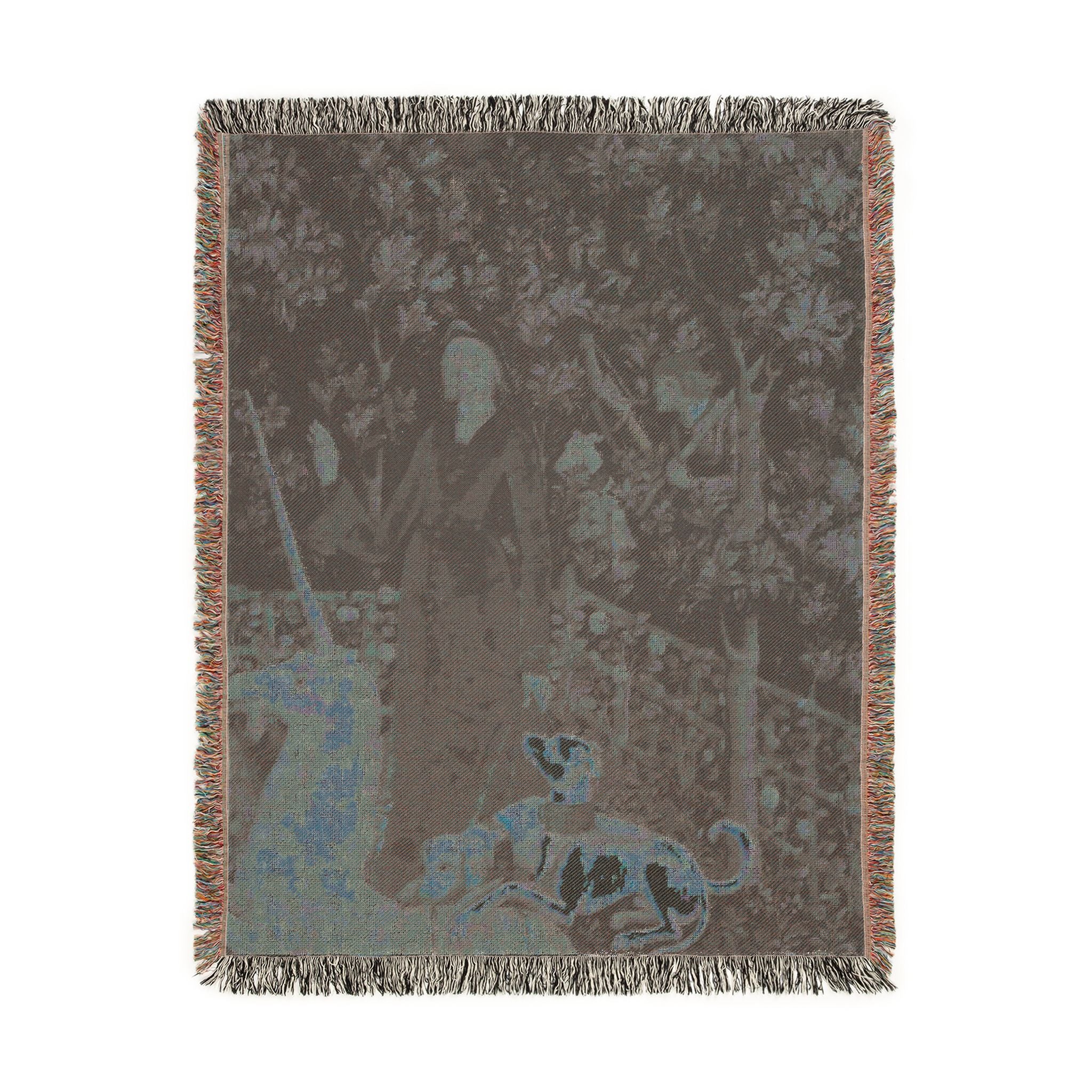 The Mystic Capture of the Unicorn Woven Blanket, Medieval Unicorn Tapestry Art Throw