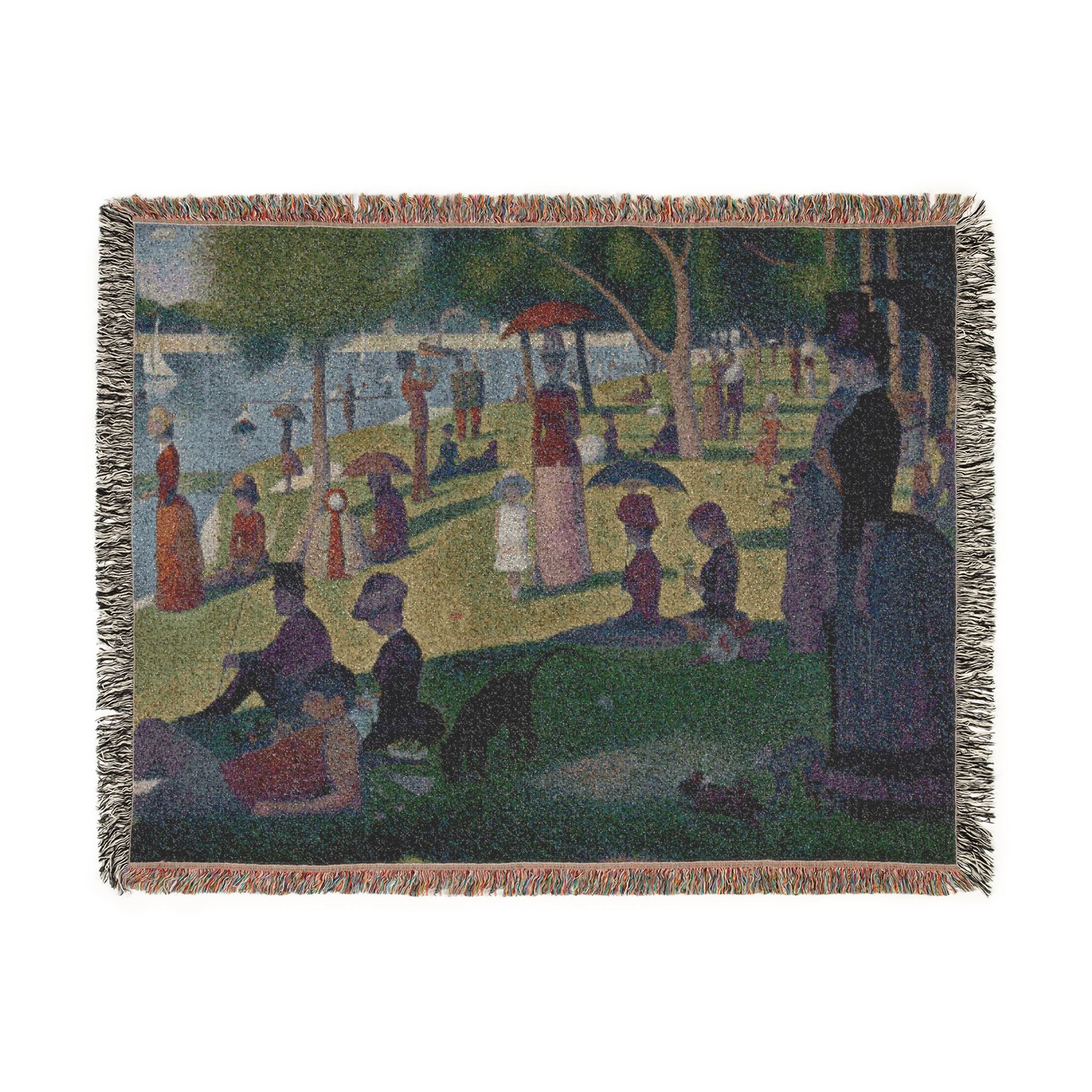A Sunday Afternoon on the Island of La Grande Jatte Woven Blanket, Georges Seurat, Pointillist Art Throw