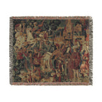The Hunters Return to the Castle Woven Blanket, Medieval Unicorn Tapestry Art Throw