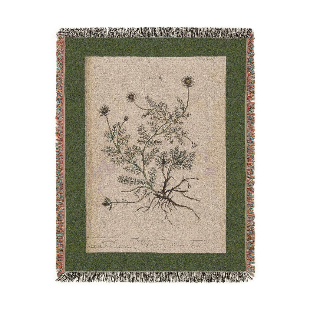 A Curious Herbal Camomile Woven Blanket, Elizabeth Blackwell, Vintage Botanical Art