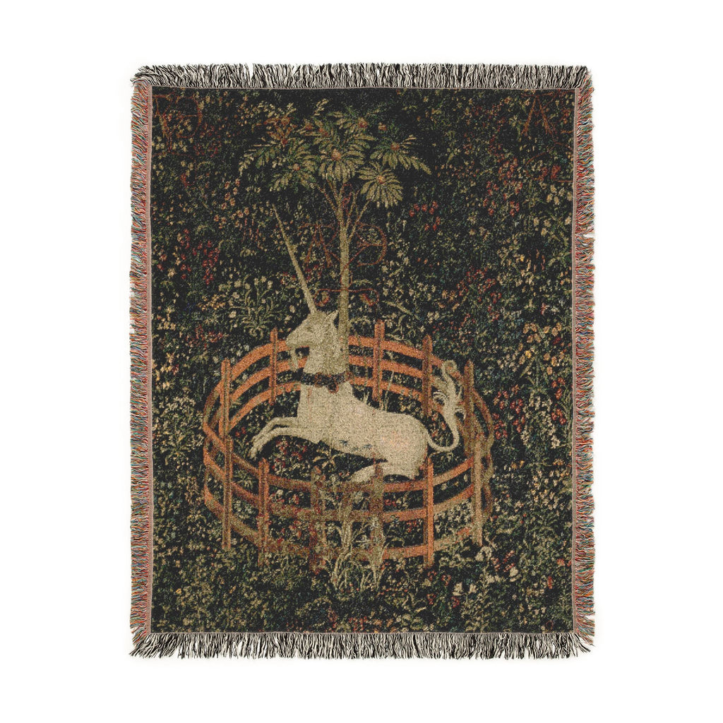 The Unicorn in Captivity Woven Blanket, Medieval Unicorn Tapestry Art Throw