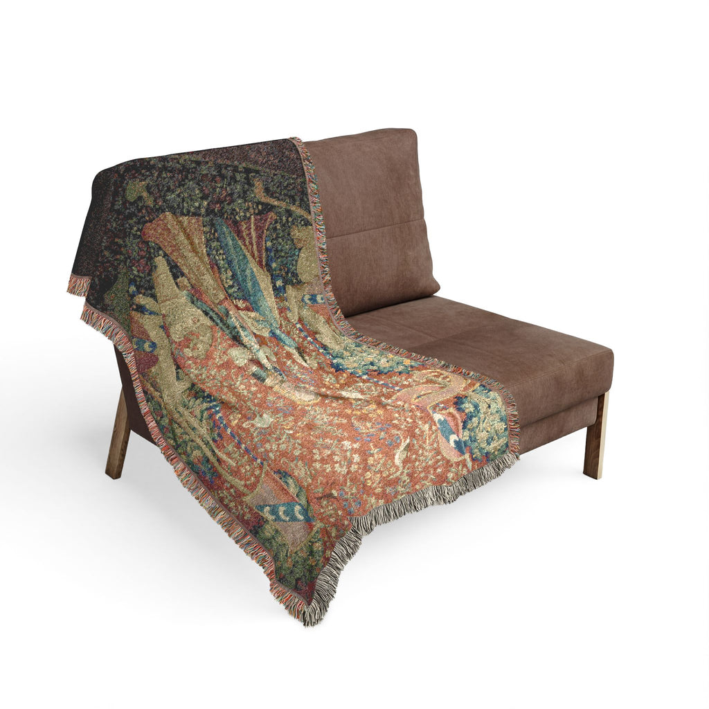The Lady and the Unicorn Smell Woven Blanket, Medieval Tapestry Art Throw