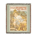 Cycles Perfecta Woven Blanket, Alphonse Mucha, Art Nouveau Bicycle Poster