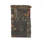 The Hunters Enter the Woods Woven Blanket, Medieval Unicorn Tapestry Art Throw