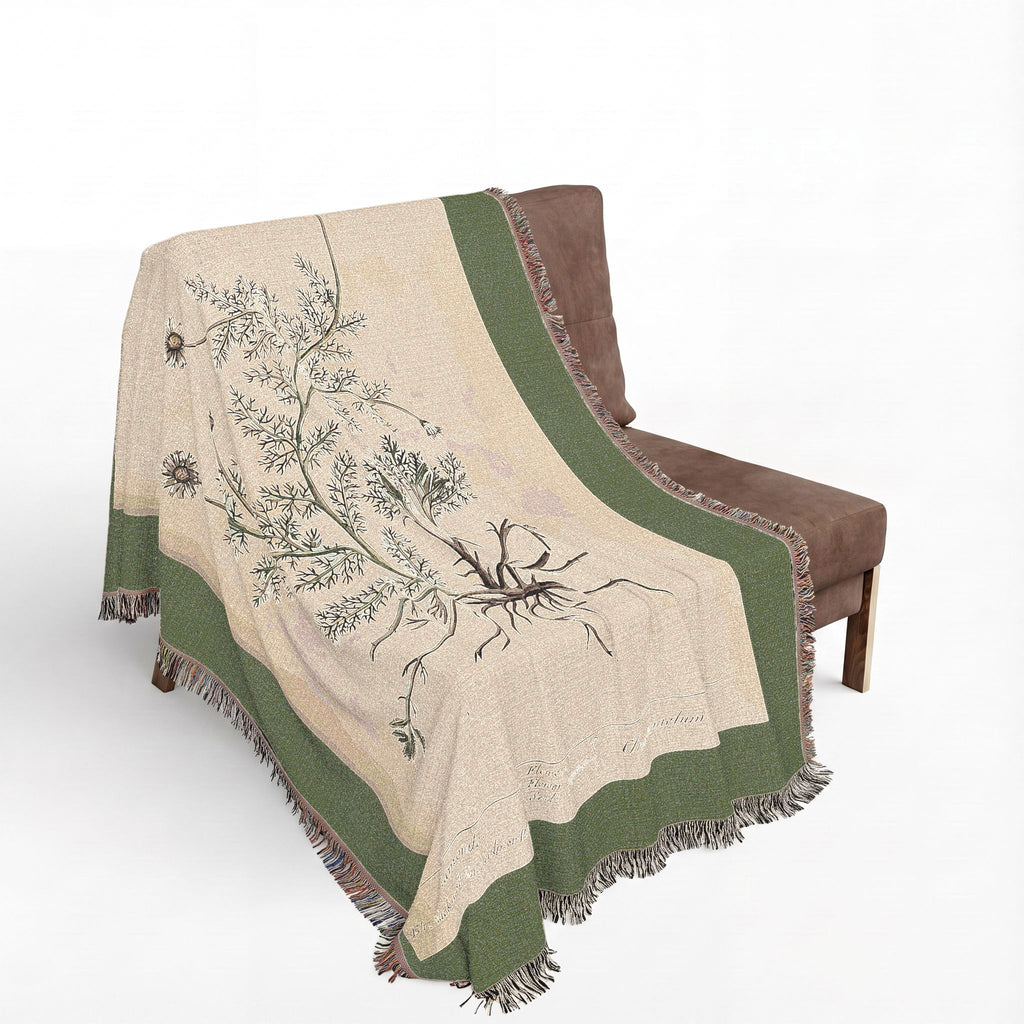 A Curious Herbal Camomile Woven Blanket, Elizabeth Blackwell, Vintage Botanical Art