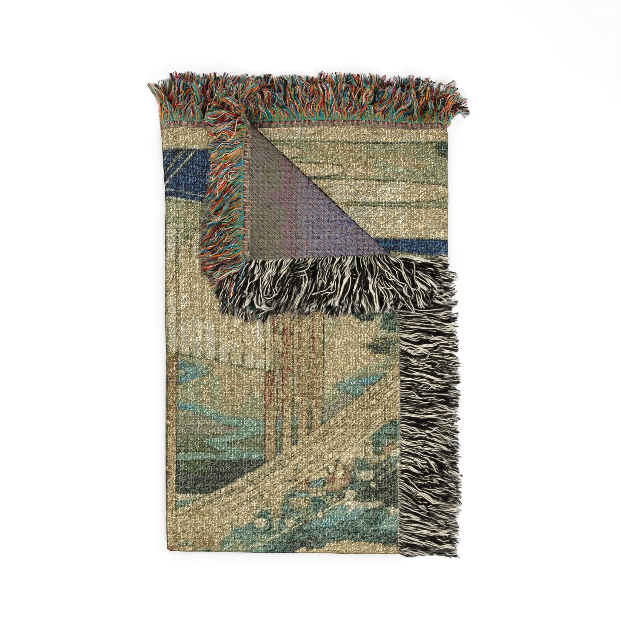 Yahagi Bridge at Okazaki Woven Blanket, Katsushika Hokusai, Muted Japanese Woodblock Art