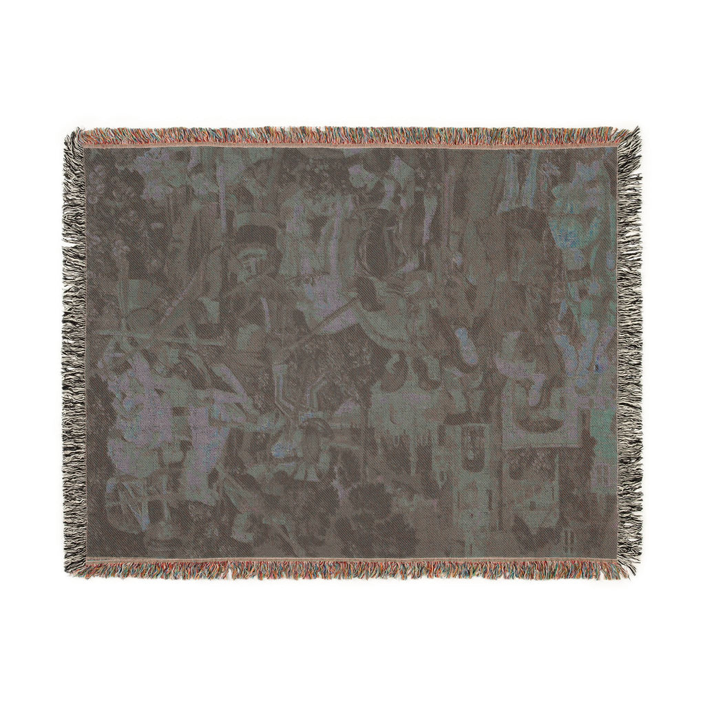 The Hunters Return to the Castle Woven Blanket, Medieval Unicorn Tapestry Art Throw