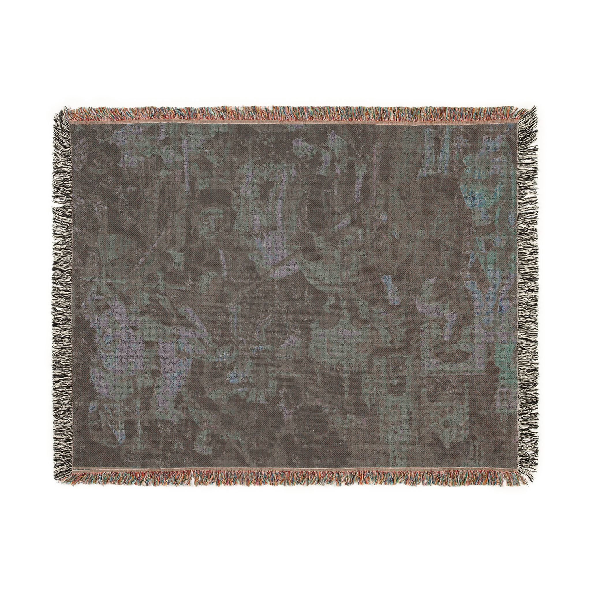 The Hunters Return to the Castle Woven Blanket, Medieval Unicorn Tapestry Art Throw