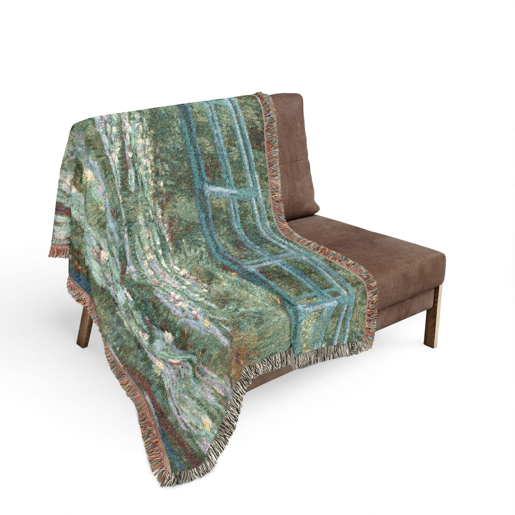 Japanese Footbridge Woven Blanket, Claude Monet, Impressionist Garden Art Throw