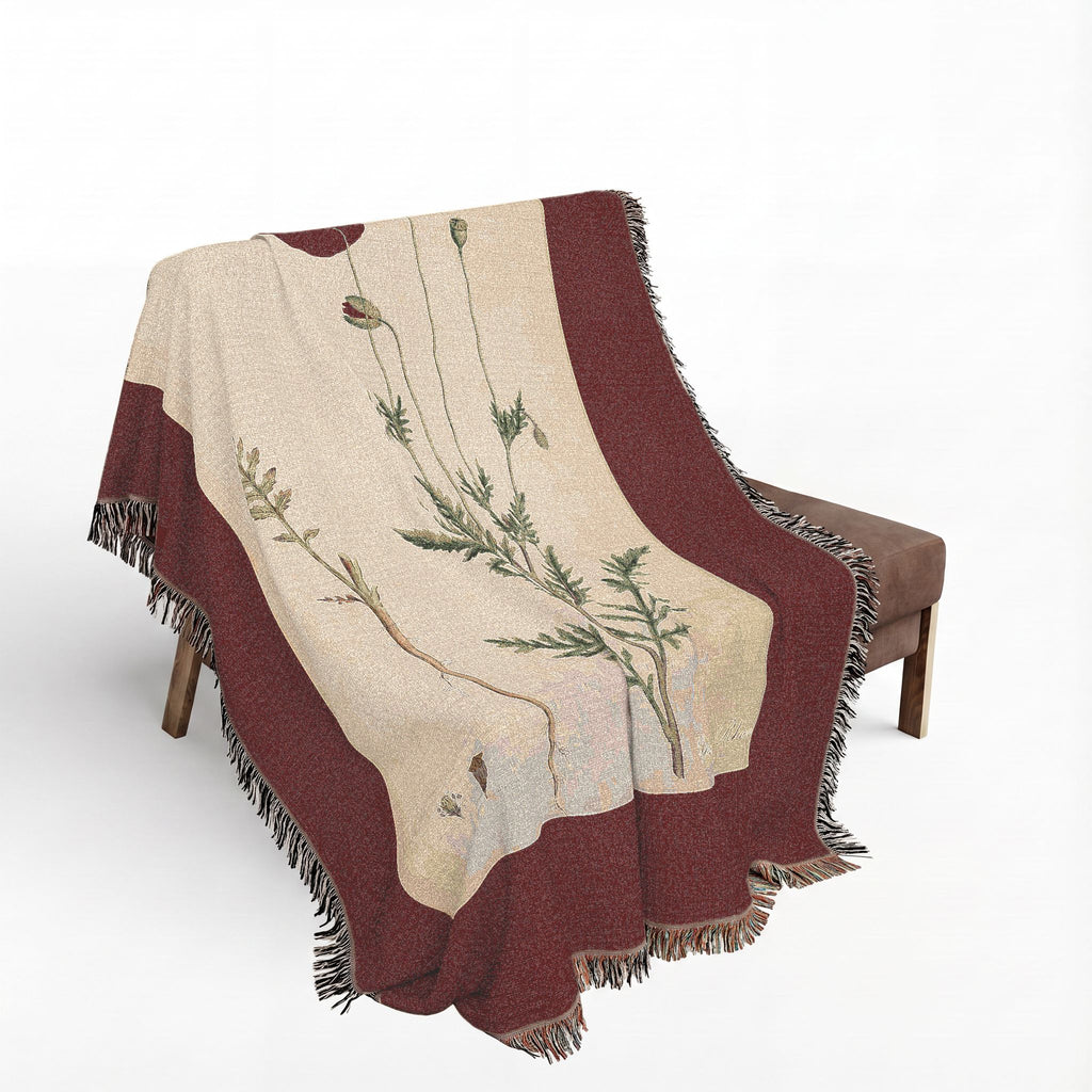 Papaver Rhoeas Poppy Woven Blanket, Flora Londinensis, Vintage Botanical Art