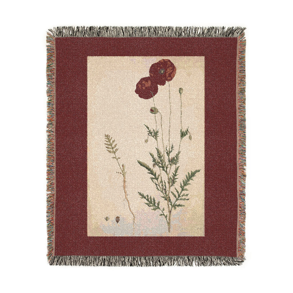Papaver Rhoeas Poppy Woven Blanket, Flora Londinensis, Vintage Botanical Art