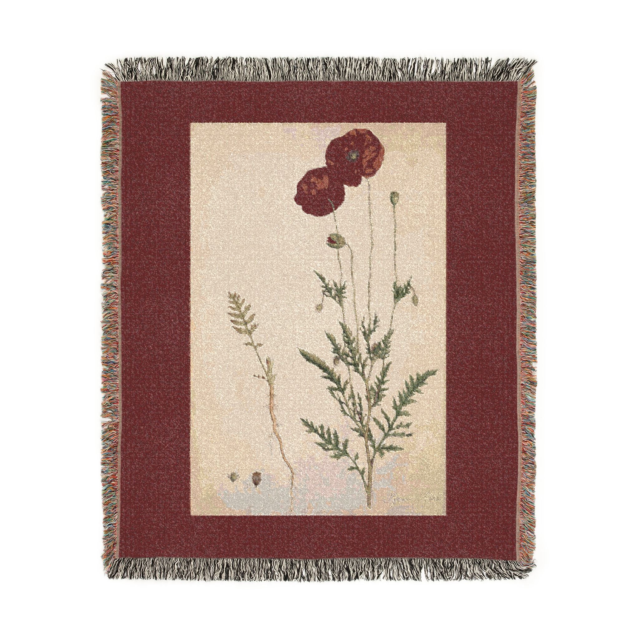 Papaver Rhoeas Poppy Woven Blanket, Flora Londinensis, Vintage Botanical Art