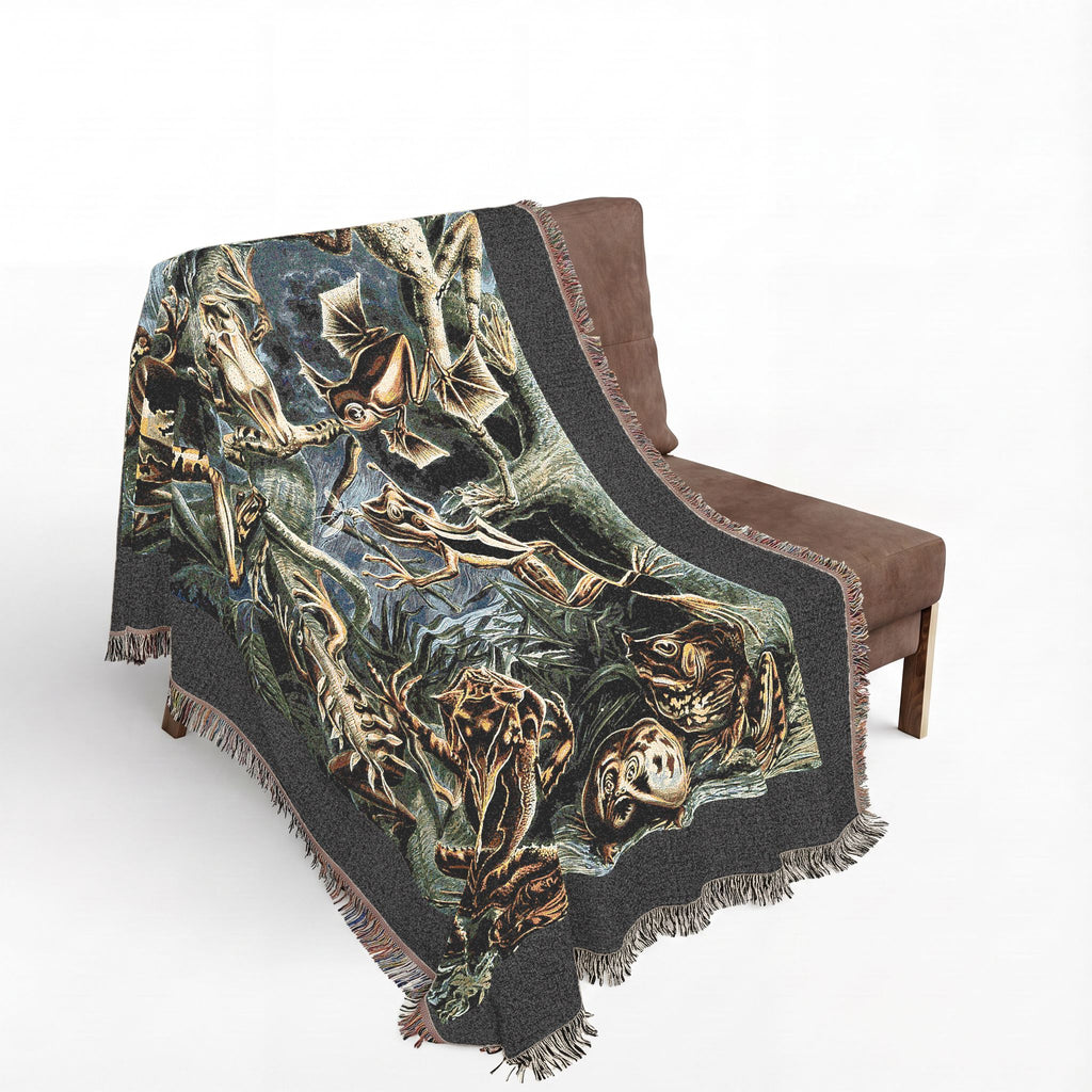 Batrachia Frogs Woven Blanket, Ernst Haeckel, Vintage Amphibian Art