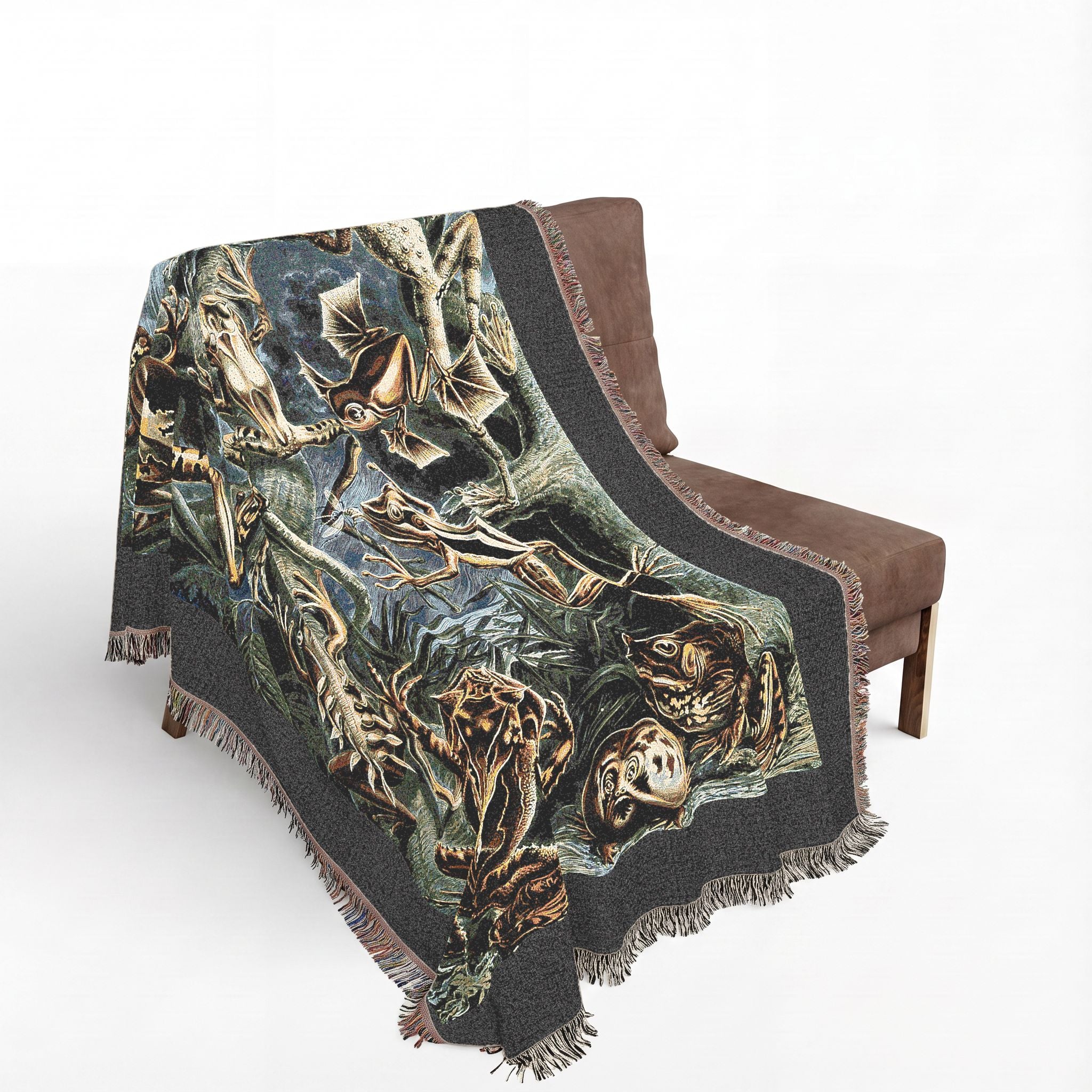 Batrachia Frogs Woven Blanket, Ernst Haeckel, Vintage Amphibian Art