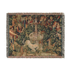 The Unicorn Purifies Water Woven Blanket, Medieval Unicorn Tapestry Art Throw