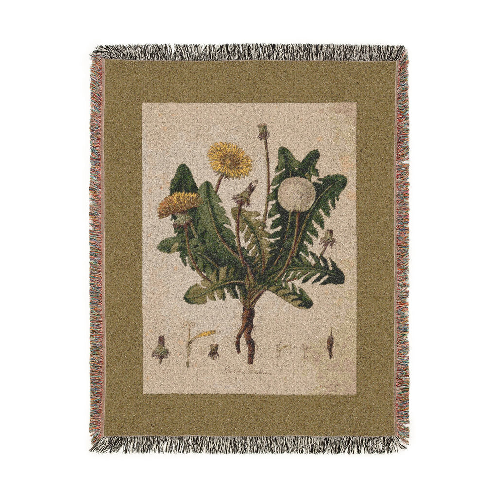 Leontodon Taraxacum Dandelion Woven Blanket, Flora Londinensis, Vintage Botanical Art