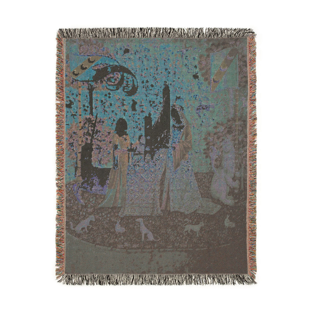 The Lady and the Unicorn Hearing Woven Blanket, Medieval Tapestry Art Throw