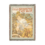 Cycles Perfecta Woven Blanket, Alphonse Mucha, Art Nouveau Bicycle Poster