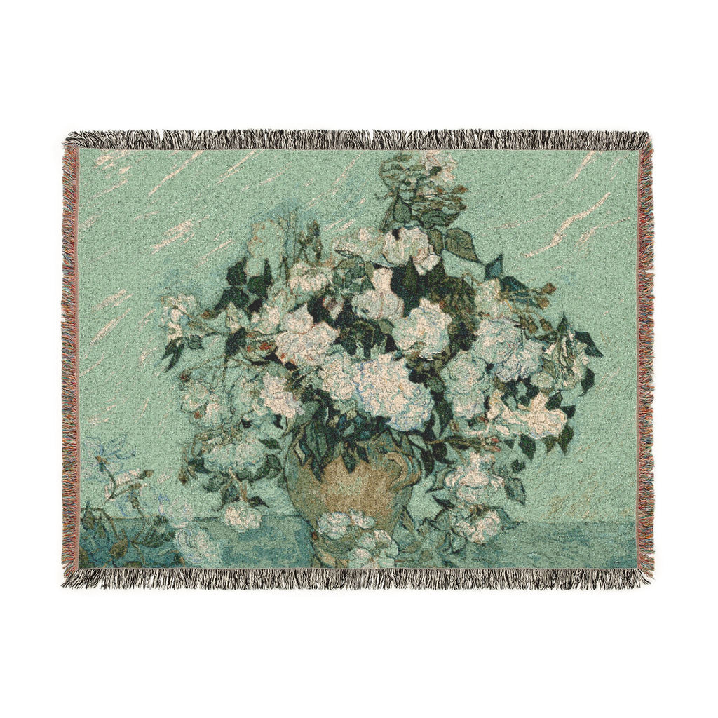 Roses Woven Blanket, Vincent van Gogh, Floral Fine Art Throw