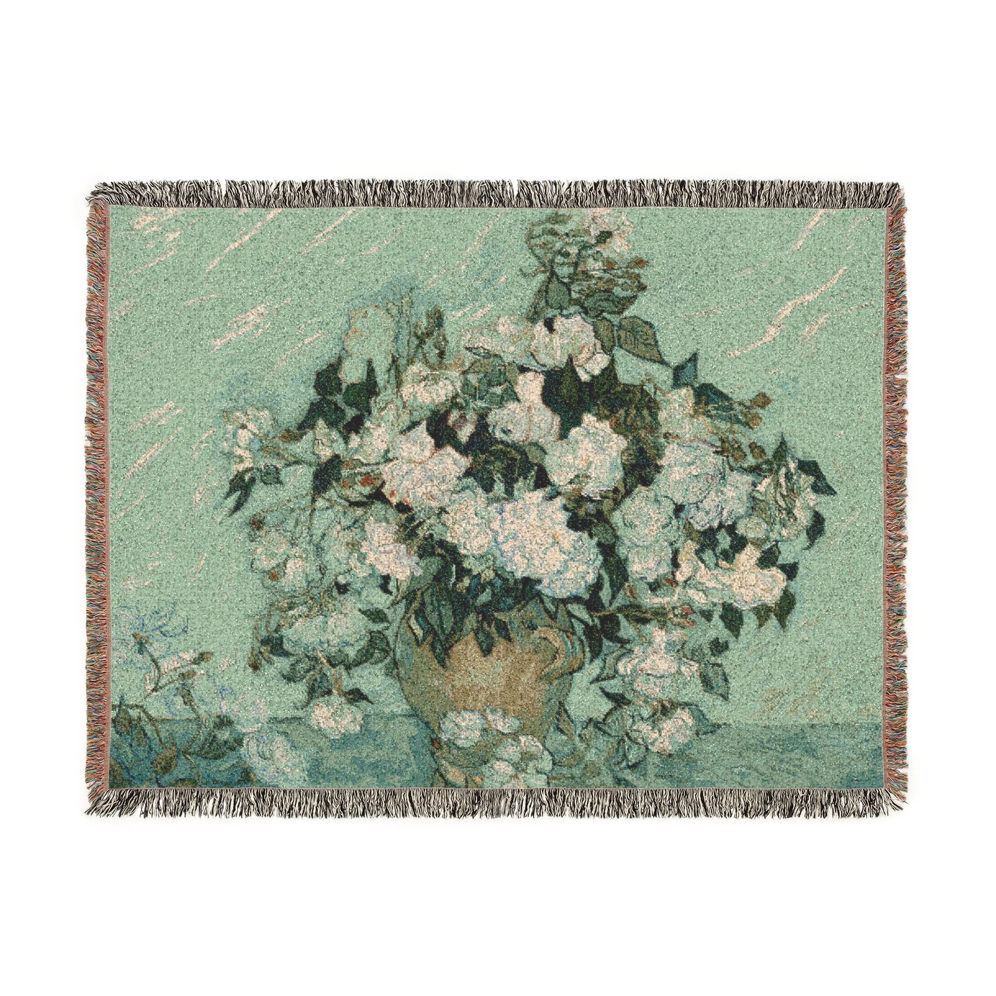 Roses Woven Blanket, Vincent van Gogh, Floral Fine Art Throw