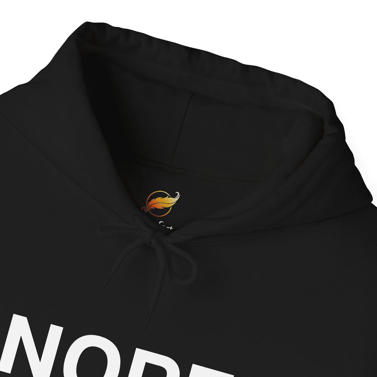 Comfort Guild neck label partially showing on a black hoodie.