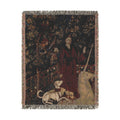 The Mystic Capture of the Unicorn Woven Blanket, Medieval Unicorn Tapestry Art Throw