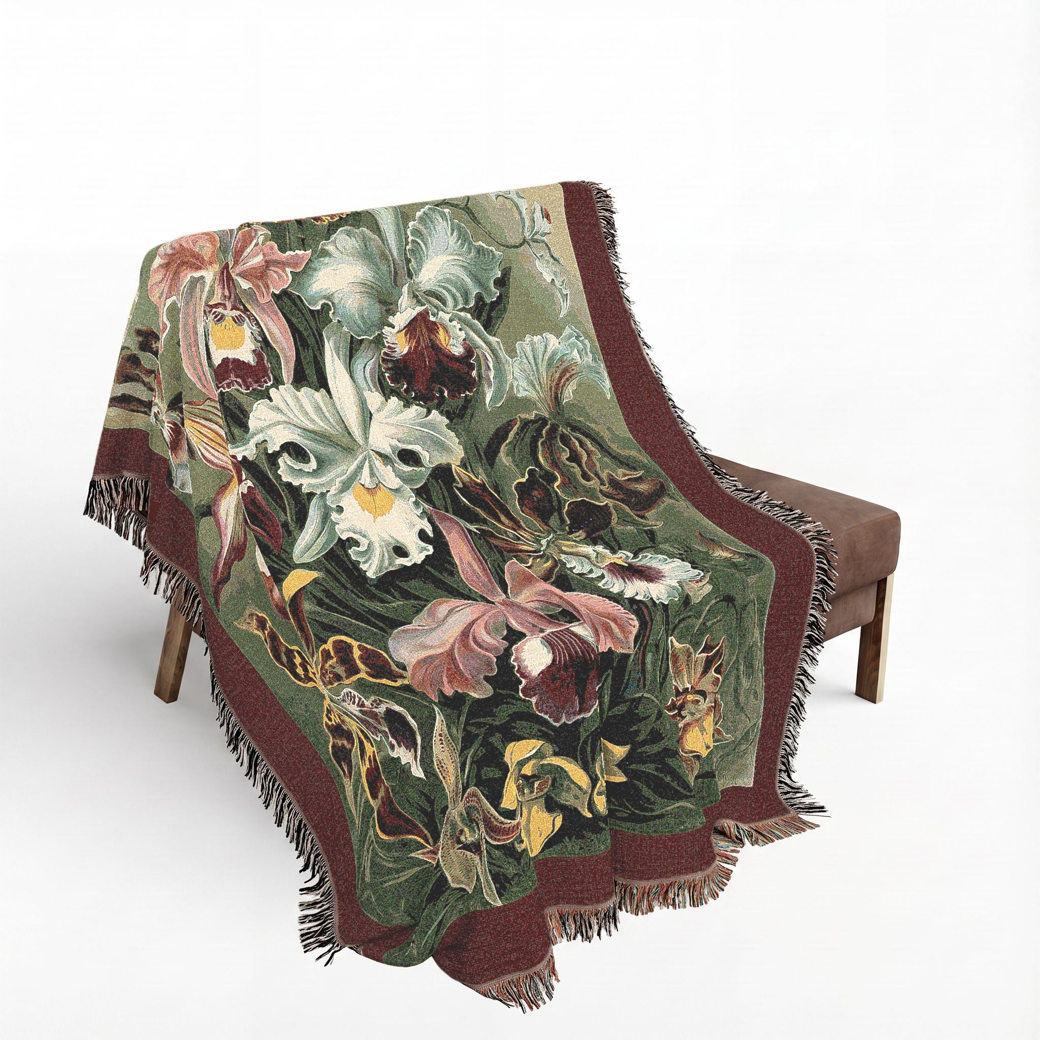 Orchidae Orchids Woven Blanket, Ernst Haeckel, Vintage Botanical Art