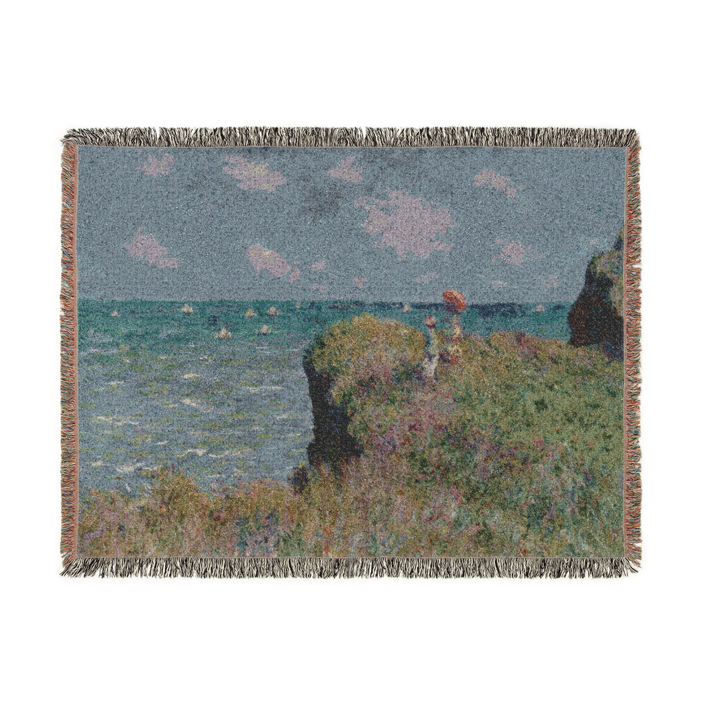 Cliff Walk at Pourville Woven Blanket, Claude Monet, Impressionist Art Throw