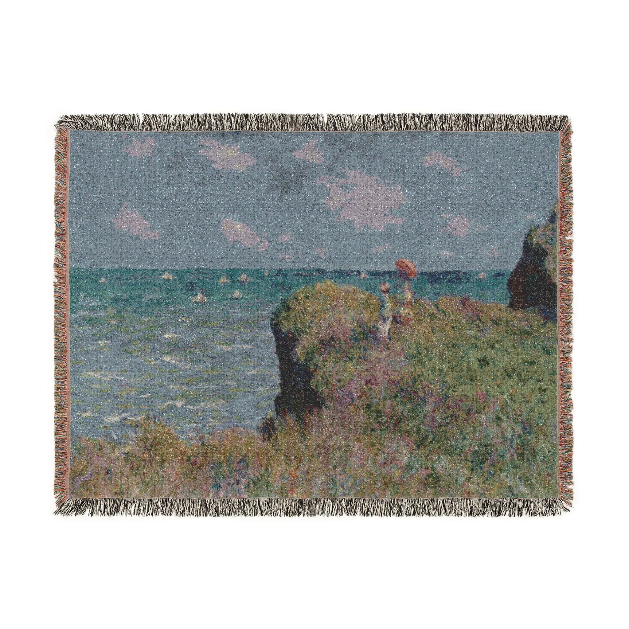 Cliff Walk at Pourville Woven Blanket, Claude Monet, Impressionist Art Throw