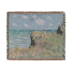 Cliff Walk at Pourville Woven Blanket, Claude Monet, Impressionist Art Throw