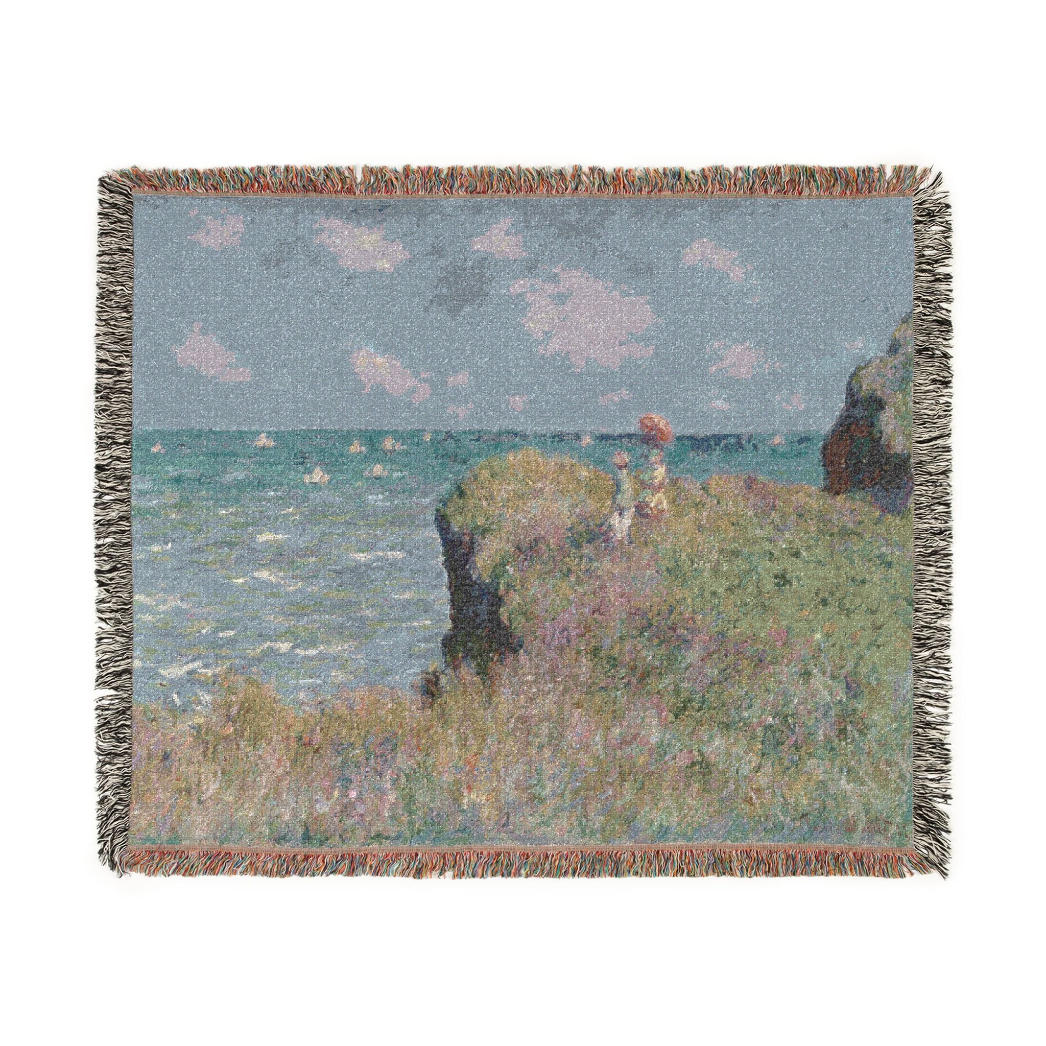 Cliff Walk at Pourville Woven Blanket, Claude Monet, Impressionist Art Throw