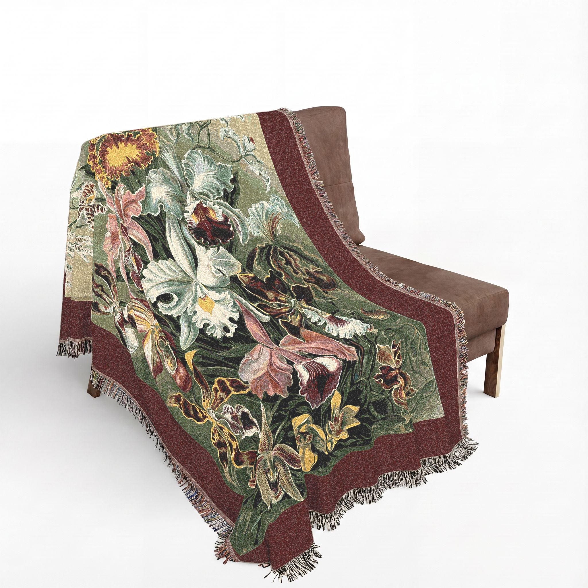 Orchidae Orchids Woven Blanket, Ernst Haeckel, Vintage Botanical Art