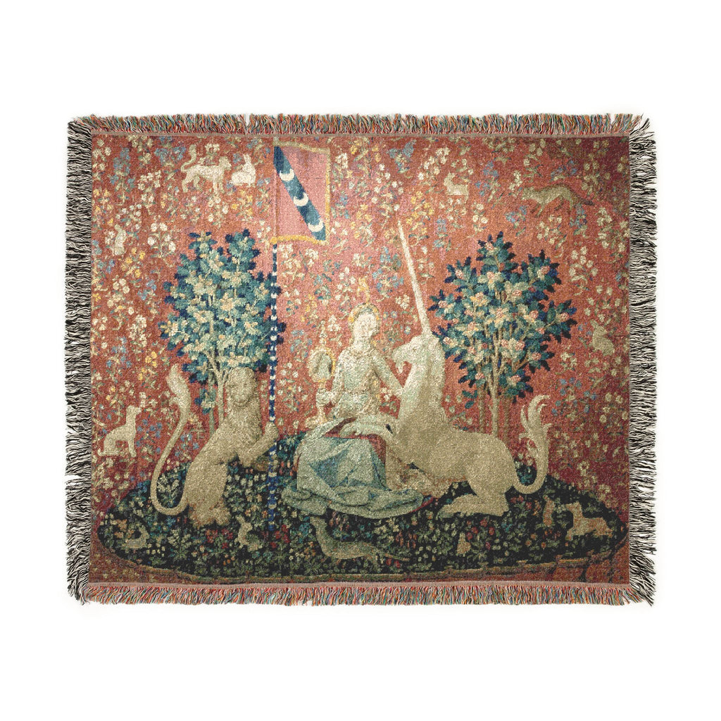 The Lady and the Unicorn Sight Woven Blanket, Medieval Tapestry Art Throw