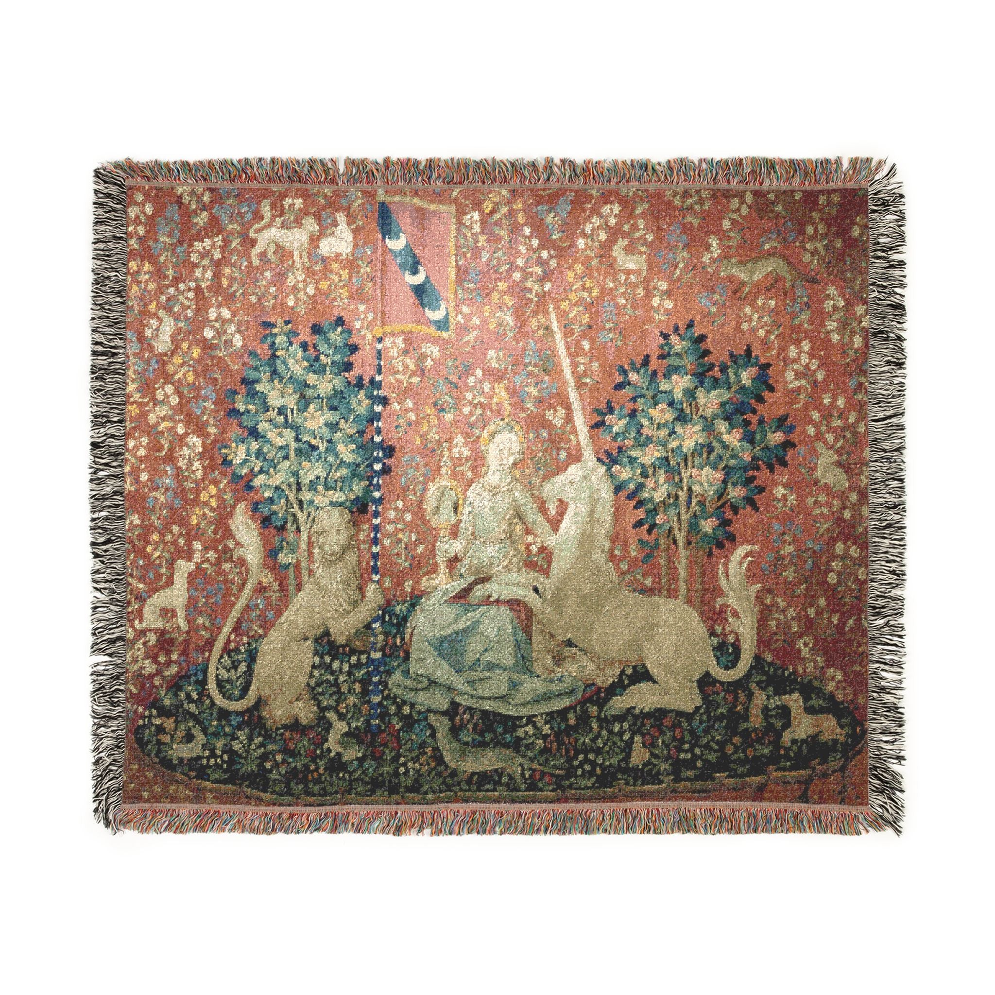 The Lady and the Unicorn Sight Woven Blanket, Medieval Tapestry Art Throw