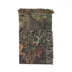 The Unicorn Crosses a Stream Woven Blanket, Medieval Unicorn Tapestry Art Throw