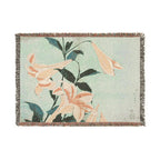 Lilies Woven Blanket, Katsushika Hokusai, Japanese Botanical Art Throw