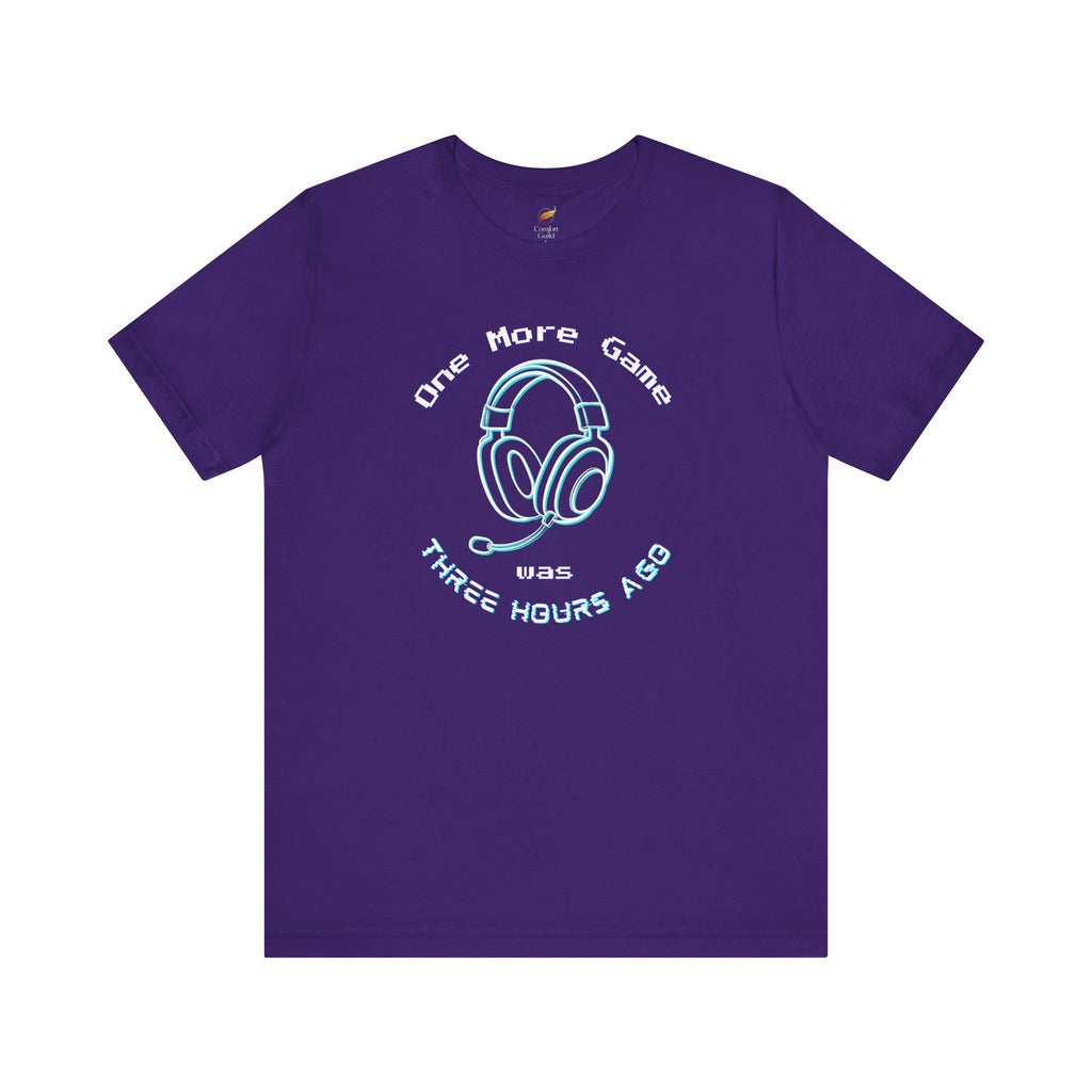 One More Game Graphic Tee, Funny Gamer T-Shirt, Neon Headset