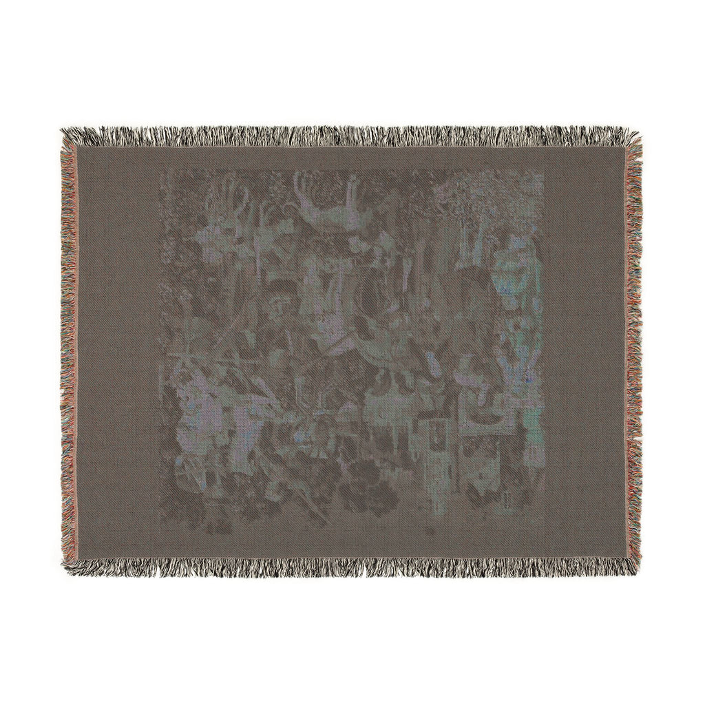 The Hunters Return to the Castle Woven Blanket, Medieval Unicorn Tapestry Art Throw