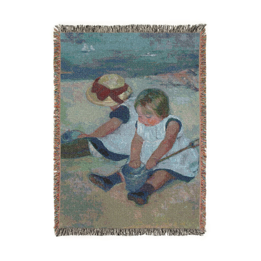Children Playing on the Beach Woven Blanket, Mary Cassatt, Impressionist Art Throw