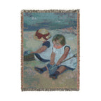 Children Playing on the Beach Woven Blanket, Mary Cassatt, Impressionist Art Throw