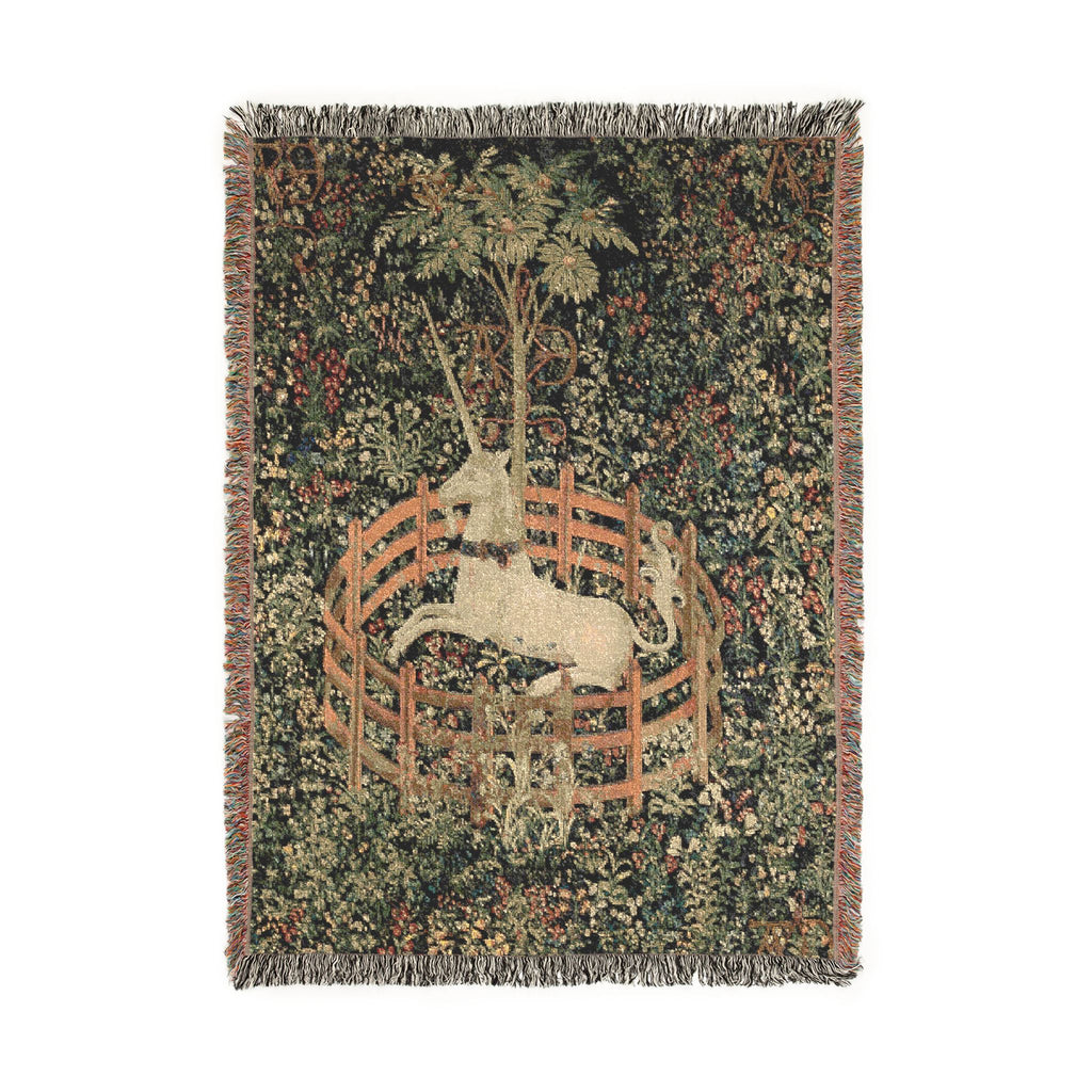 The Unicorn in Captivity Woven Blanket, Medieval Unicorn Tapestry Art Throw